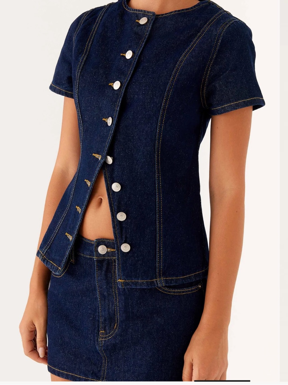 Peppermayo Dark Blue Denim Button-Down Top